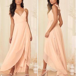 Lulus Here's to Us Blush Pink High-Low Wrap Dress Size Small